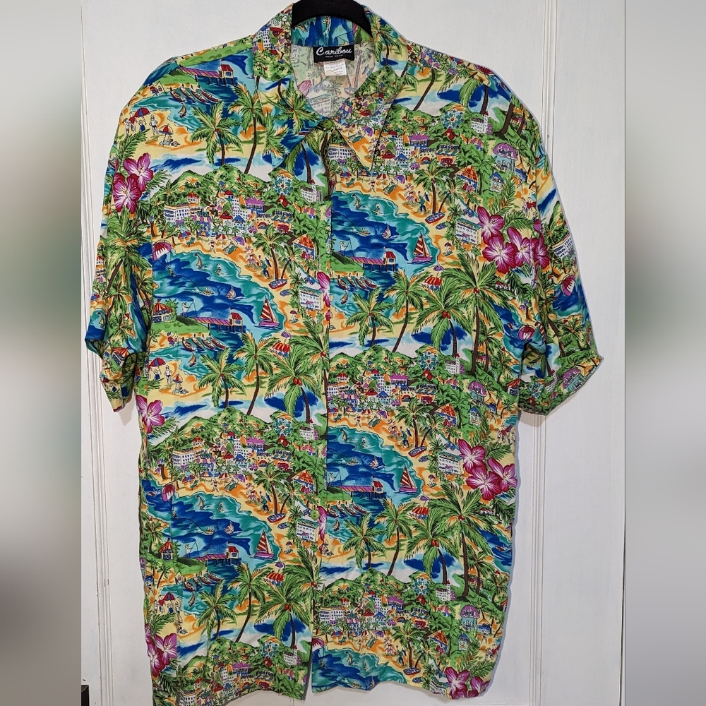Vintage tropical print top Caribou 1X